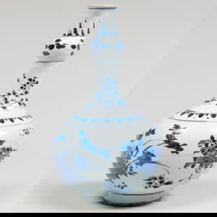 Chinese Blue and White Porcelain Bottle Vase: Chinese Blue and White Porcelain Bottle Vase Unmarked. 14 x 7 in. diam. By repute Peter Pappot, Amsterdam.