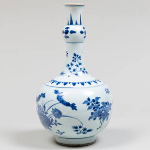 Chinese Blue and White Porcelain Bottle Vase: Chinese Blue and White Porcelain Bottle Vase Unmarked. 14 x 7 in. diam. By repute Peter Pappot, Amsterdam.