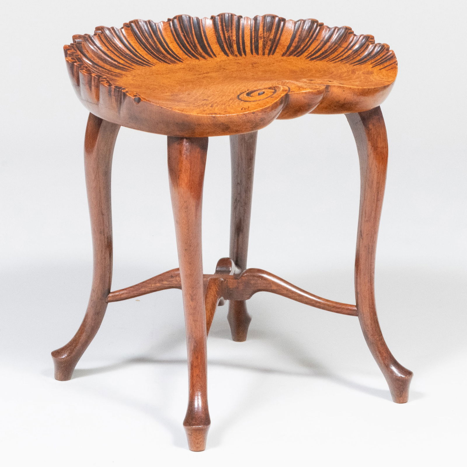 Continental Carved Oak Shell-Form Stool, Possibly Italian (1 of 7)