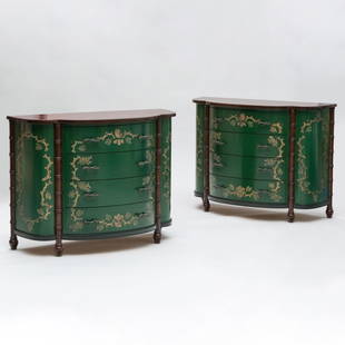 Pair of George III Style Green Painted Commodes: Pair of George III Style Green Painted Commodes35 1/2 x 47 x 19 1/4 in.