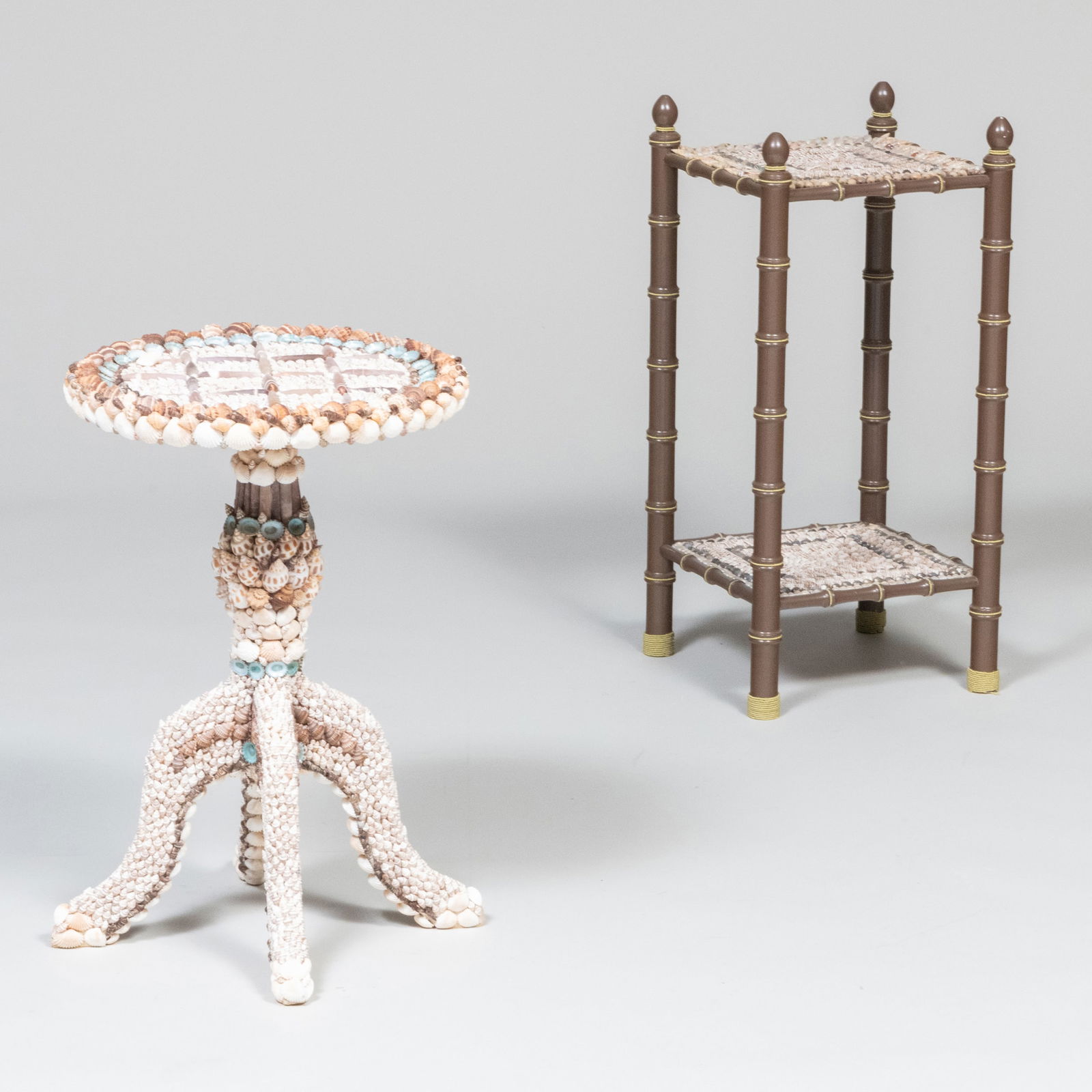 Two Shell-Encrusted Wood Side Tables, Attributed to Artist Luisa Caldwell (1 of 10)