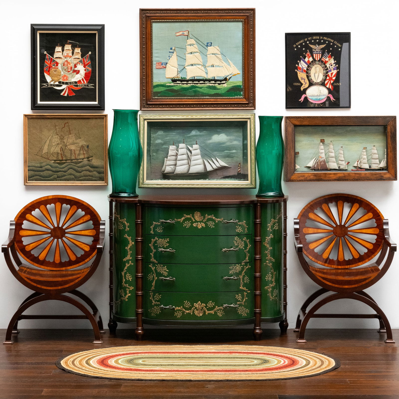 Set of Four Mahogany and Satinwood Inlaid Hall Chairs, Modern (1 of 10)