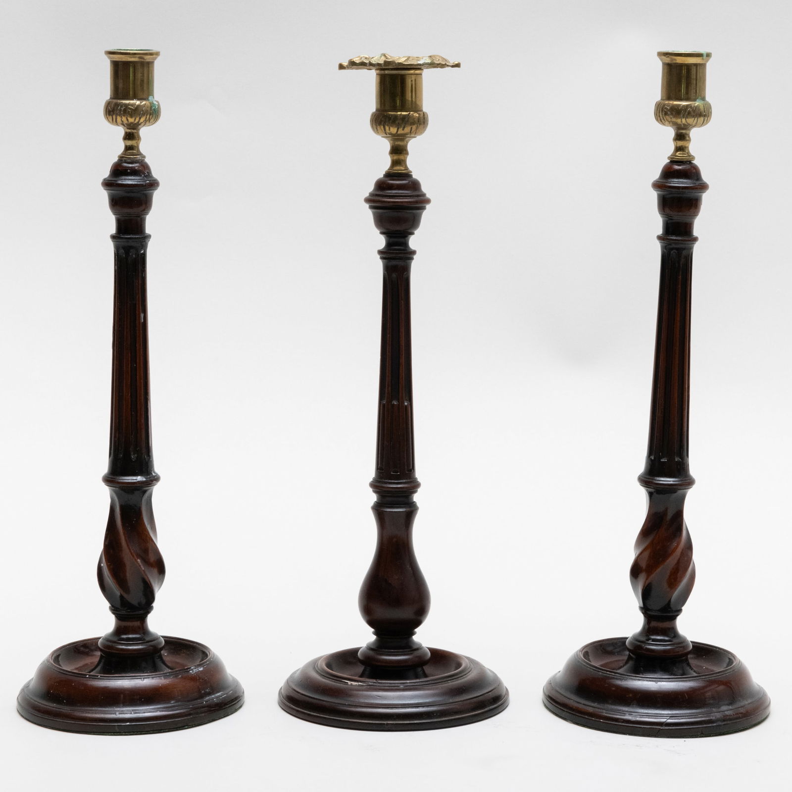 Group of Three Turned Wood Candlesticks (1 of 5)