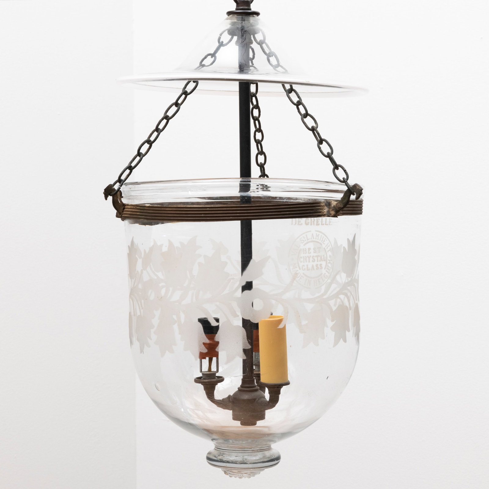 Etched Glass Hundi Lantern: Etched Glass Hundi Lantern 12 x 7 1/2 in. diam. (overall).