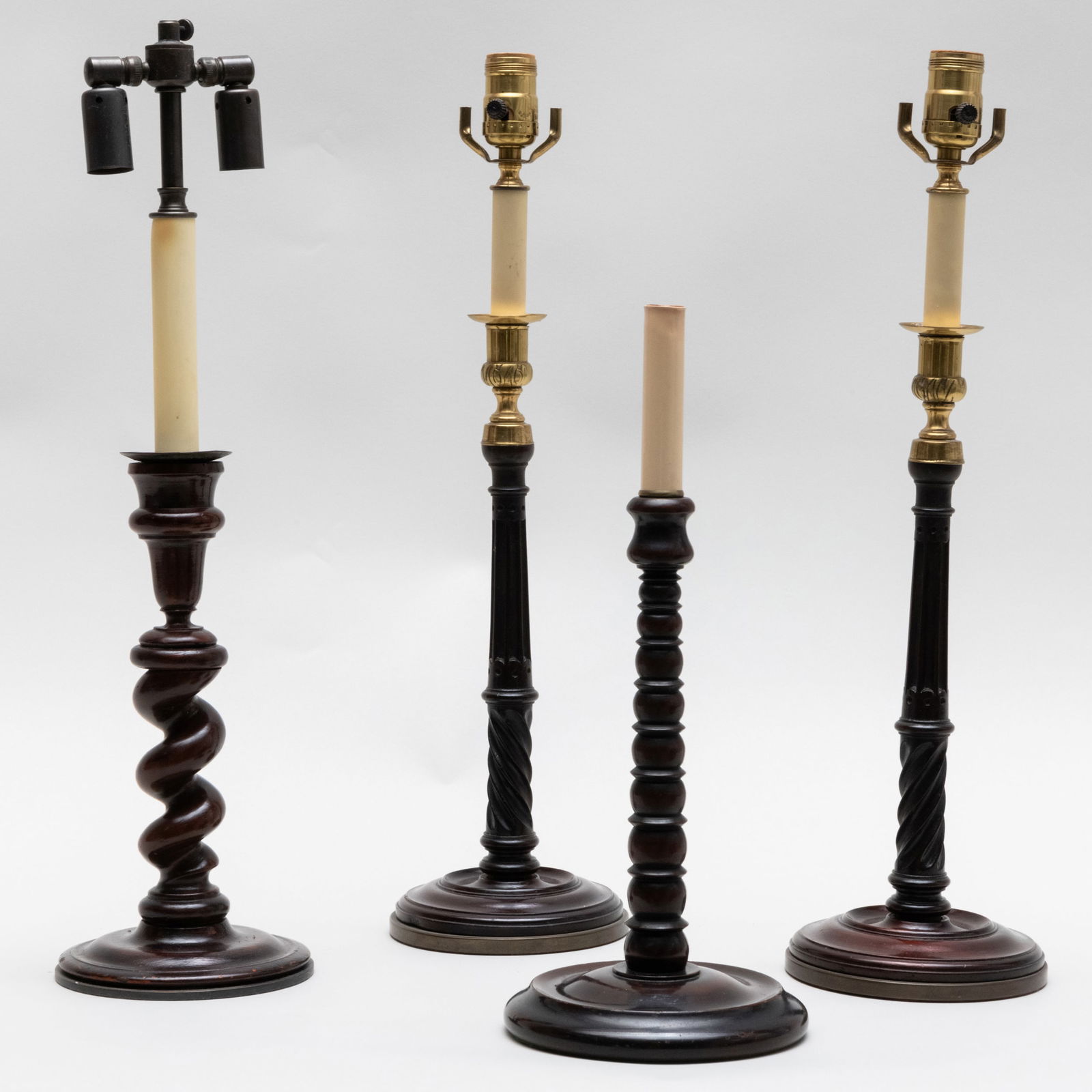 Group of Four Turned Wood Candlestick Lamps (1 of 15)