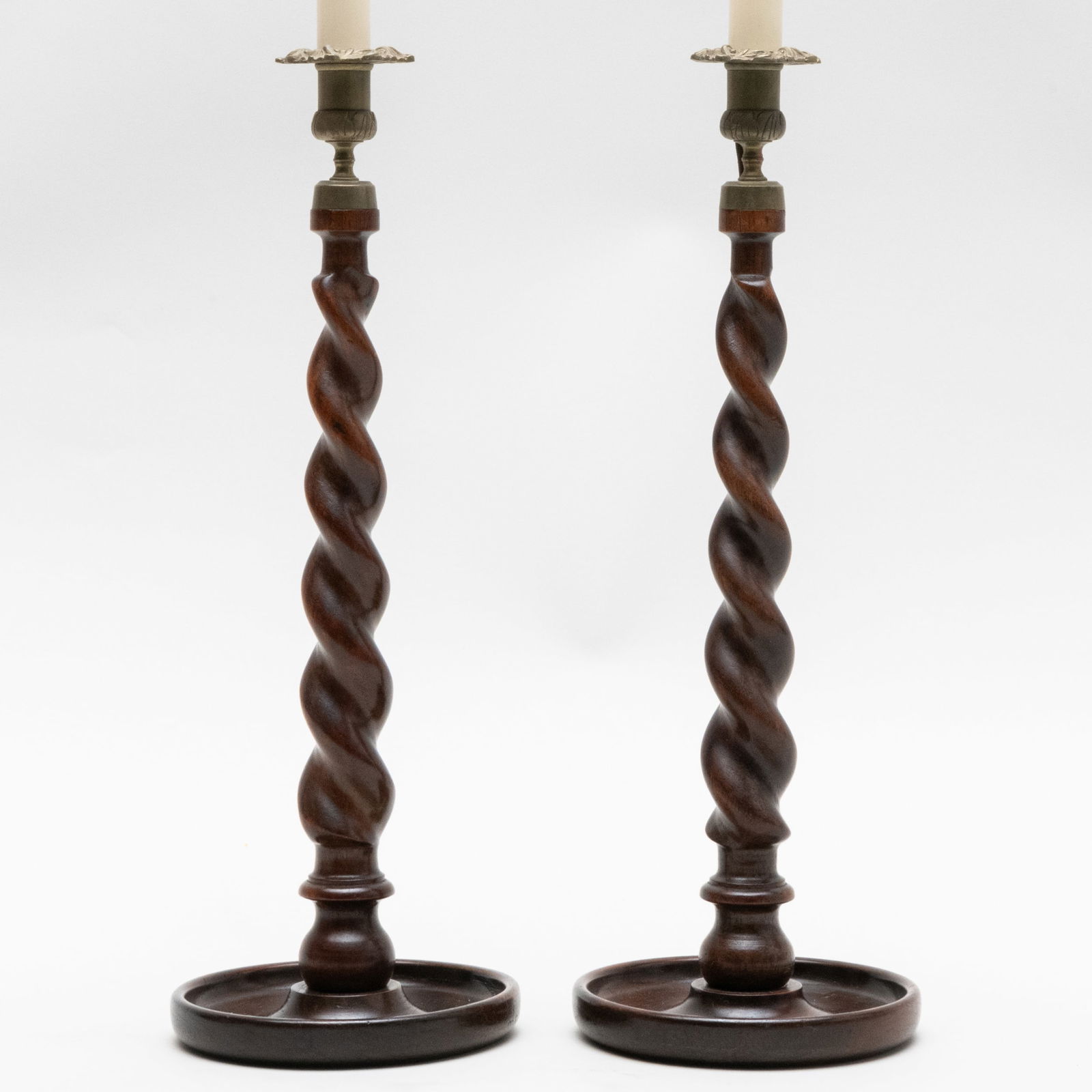 Pair of Tall Turned Wood Candlestick Lamps (1 of 6)