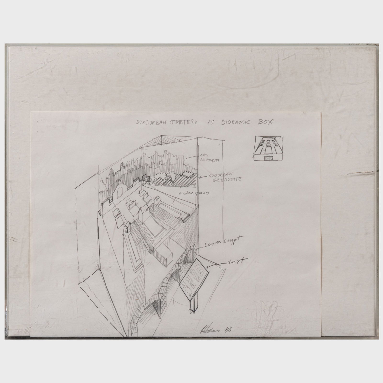 Richard Haas (b. 1936): Study for Suburban Cemetery as Dioramic Box (1 of 3)