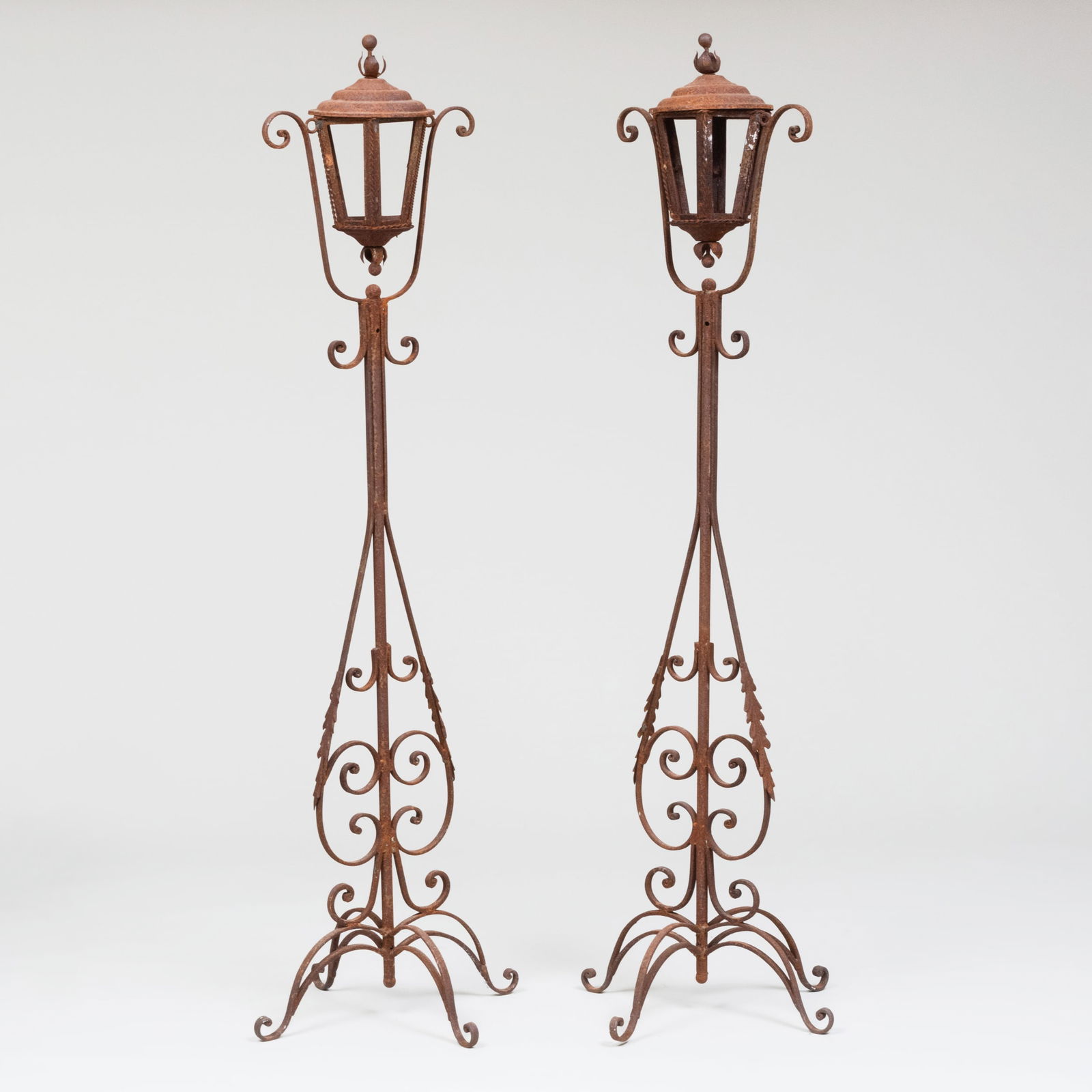 Pair of Venetian Style Rusted Metal Standing Lanterns (1 of 7)