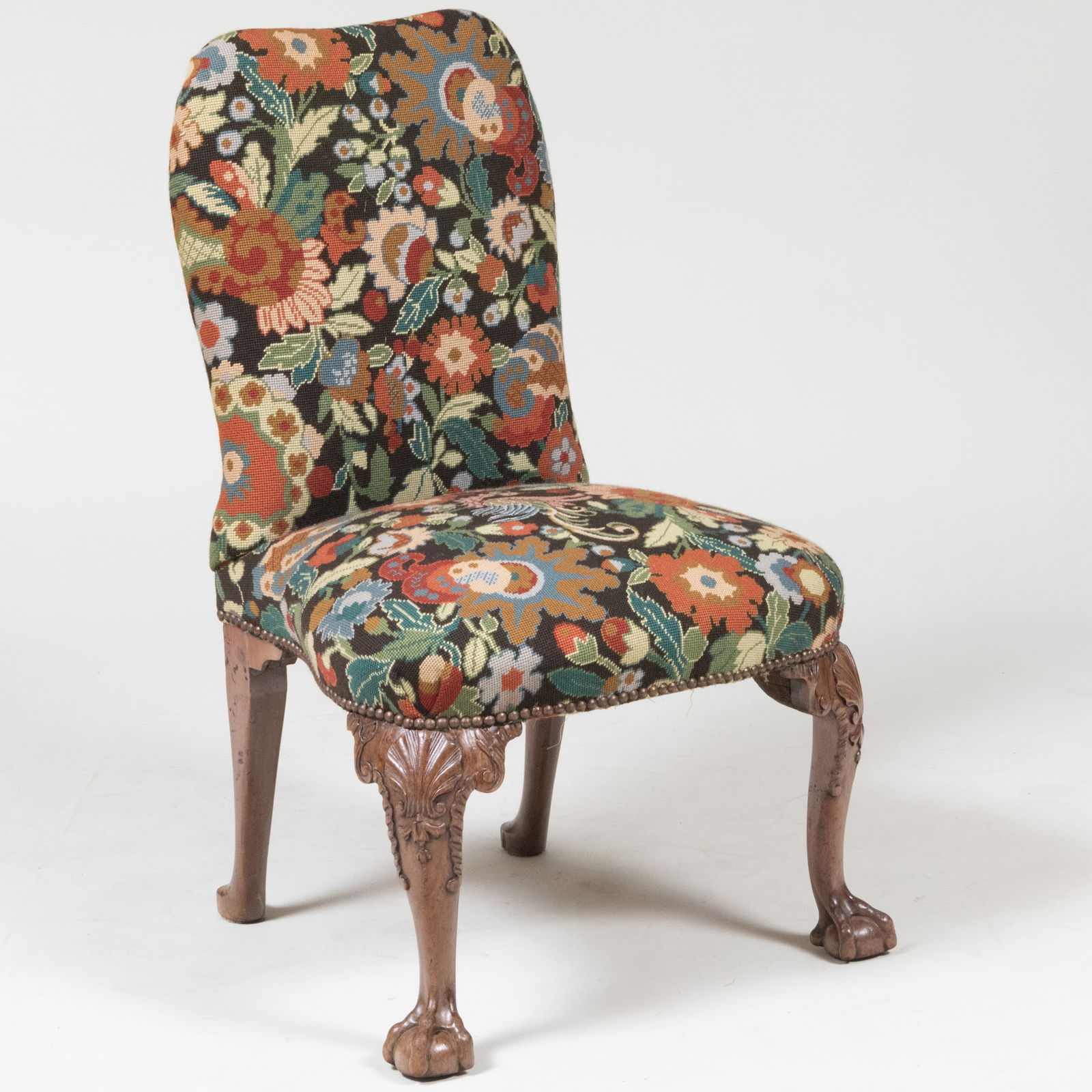 George II Style Carved Mahogany Needlework Upholstered Side Chair (1 of 10)