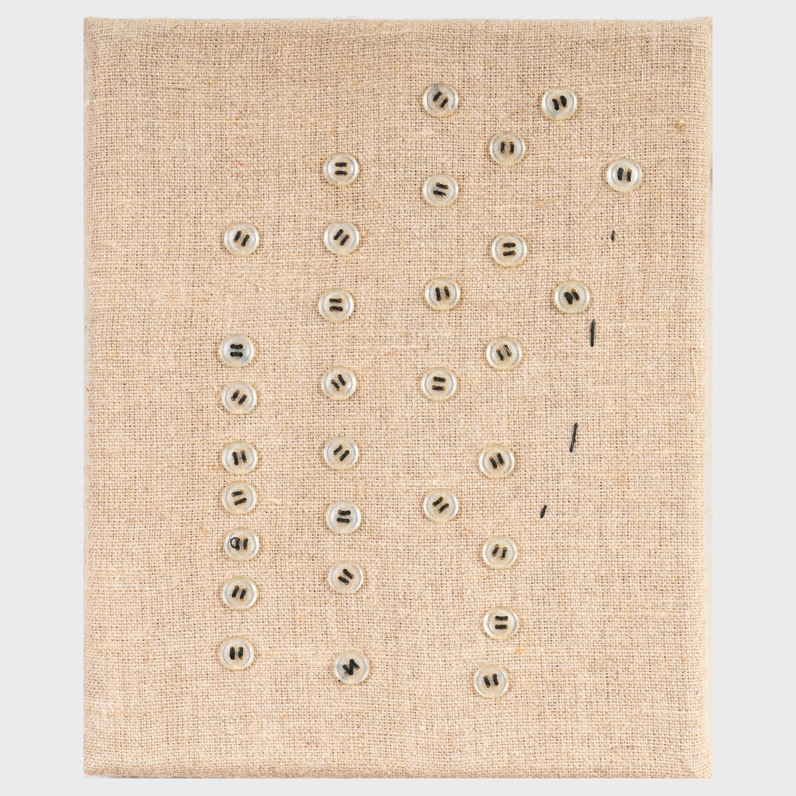 Georg Herold (b. 1947) : Untitled (Buttons): Georg Herold (b. 1947) : Untitled (Buttons) Buttons and thread on linen, 1987, signed with initials 'GH', dated and inscribed '34/87' and '2489' on the stretcher. 10 x 8 in., unframed. Note: Working i