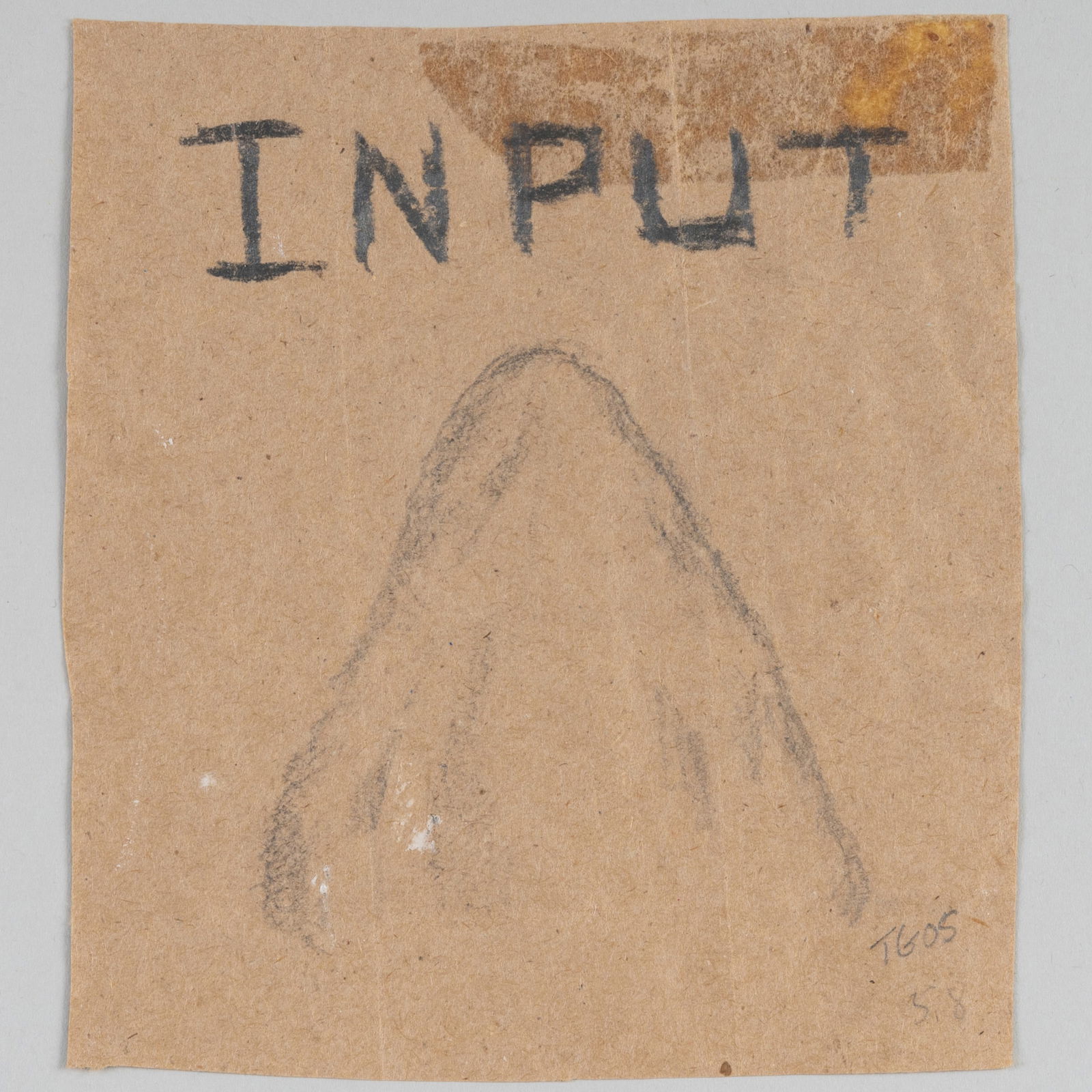 Tomoo Gokita (b. 1969): Input: Tomoo Gokita (b. 1969): Input Pencil on found brown paper, 2005, signed with initials 'TG', dated and inscribed '58' lower right. 5 1/8 x 4 1/2 in. (sheet), unframed. Dinter Fine Art, NY; Collection o