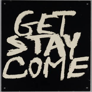 Richard Nonas (1936 -2021): Get Out, Stay Away, Come Back: Richard Nonas (1936 -2021): Get Out, Stay Away, Come Back Print on two pieces of metal, 1982, signed, dated and numbered 65/90 on the reverse. 7 x 13 1/2 in. (overall), unframed. Collection of Donald