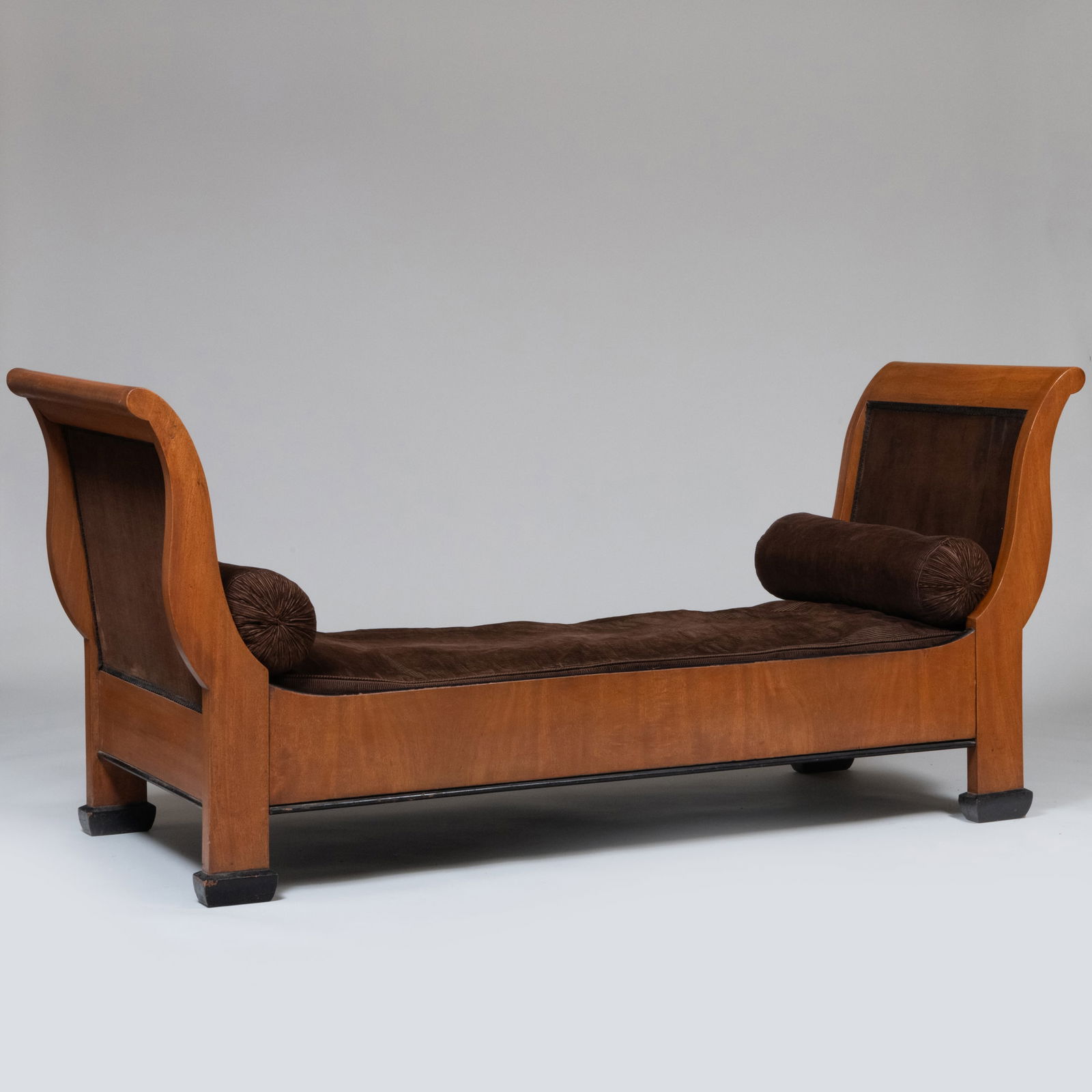 Biedermeier Style Mahogany and Ebony Corduroy Upholstered Day Bed (1 of 9)