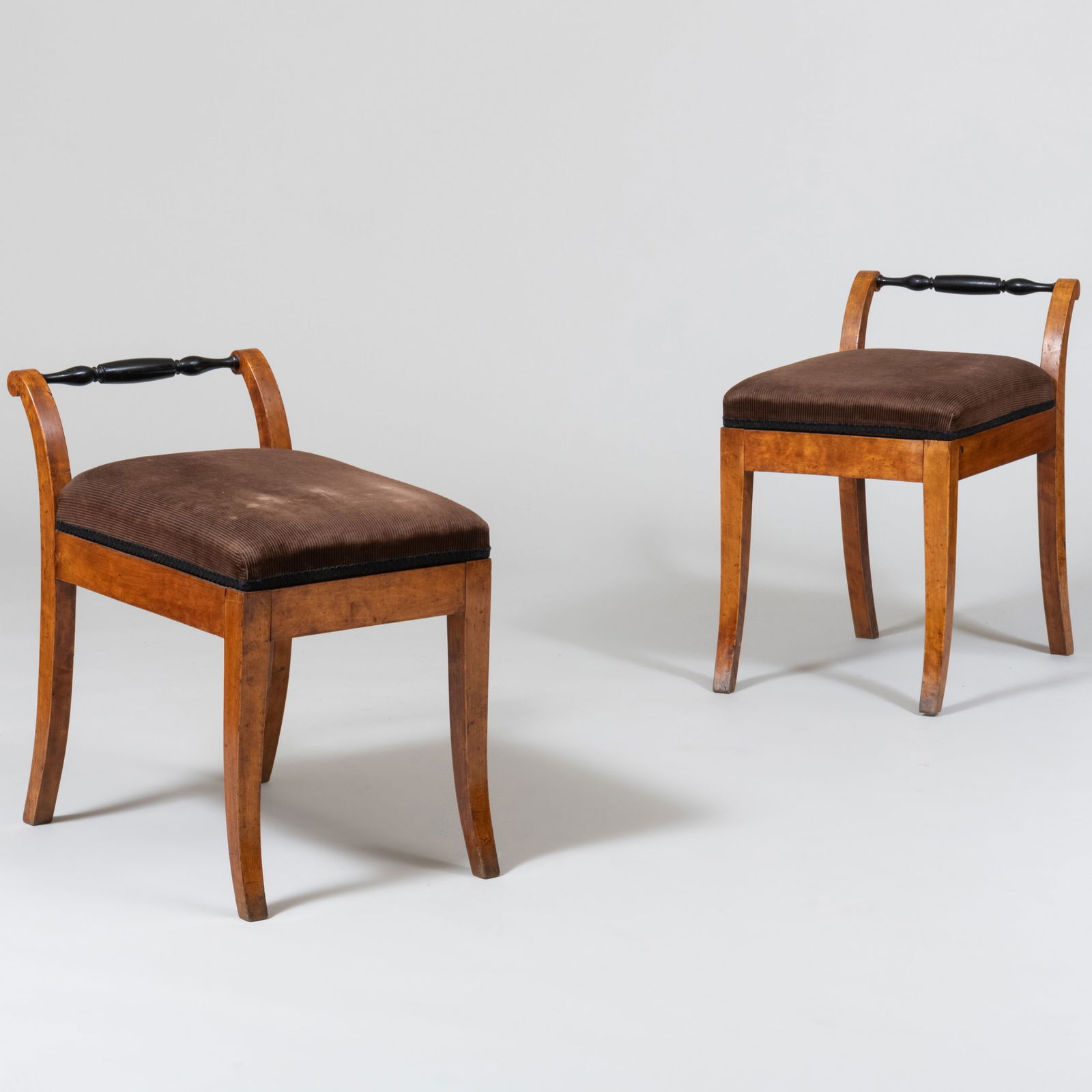 Pair of Biedermeier Birch and Ebonized Upholstered Stools (1 of 9)