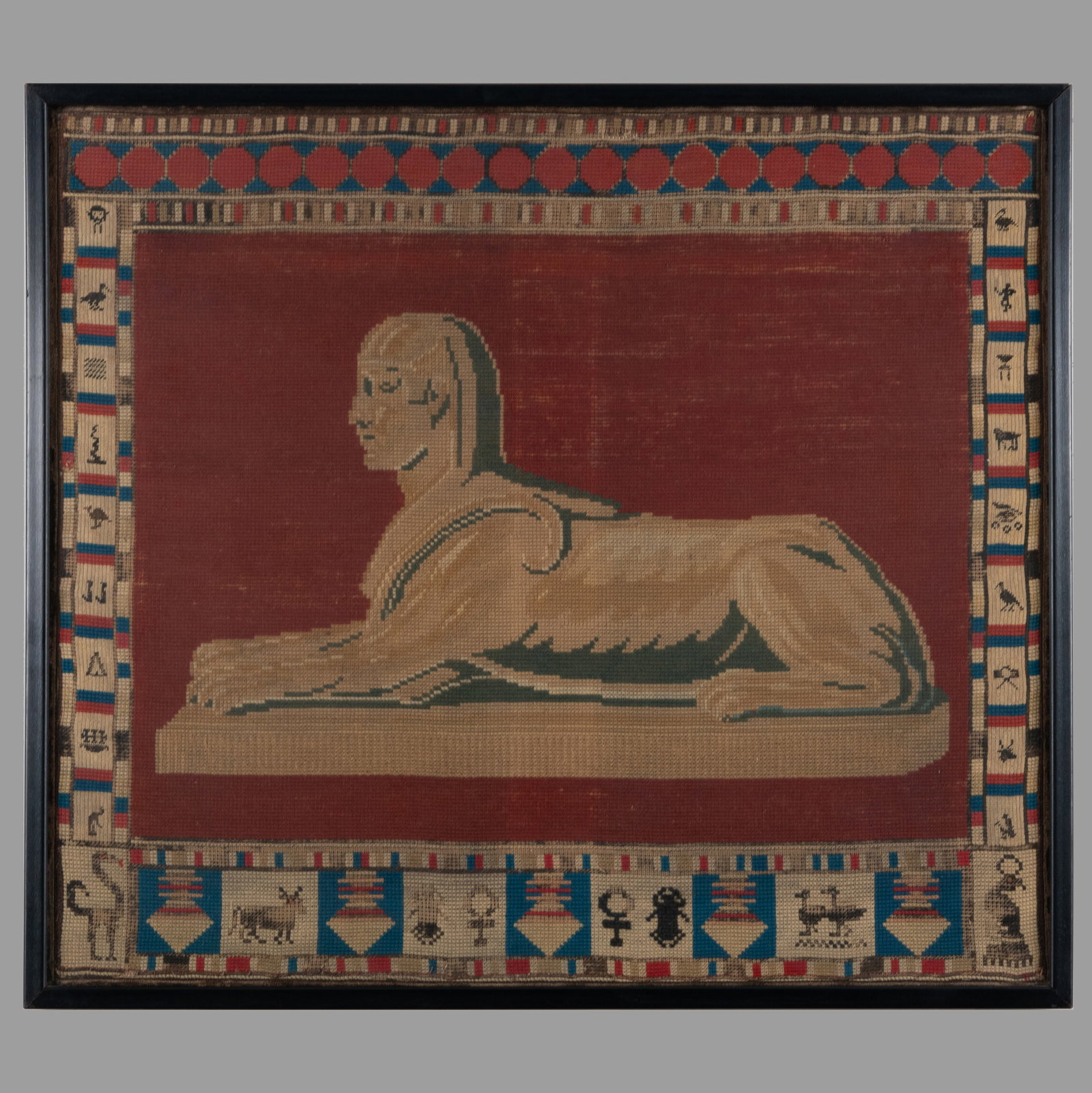 Austrian Needlework of a Sphinx: Austrian Needlework of a Sphinx 23 1/4 x 26 1/4 in. The Collection of Niall Smith. Property from the Collection of Niall Smith