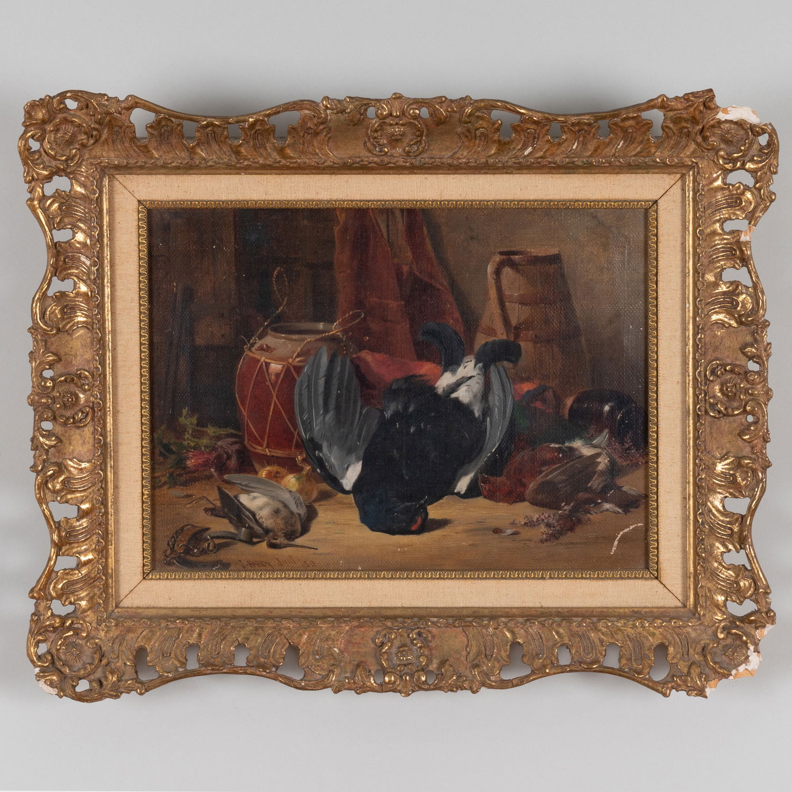 James Hardy Jr. (1832-1889): Still Life: James Hardy Jr. (1832-1889): Still Life Oil on canvas, 1858, signed 'J. Hardy' and dated lower left, with the Charles Roberson, London inkstamp on the reverse. 9 x 12 in., 13 x 16 in. (frame).