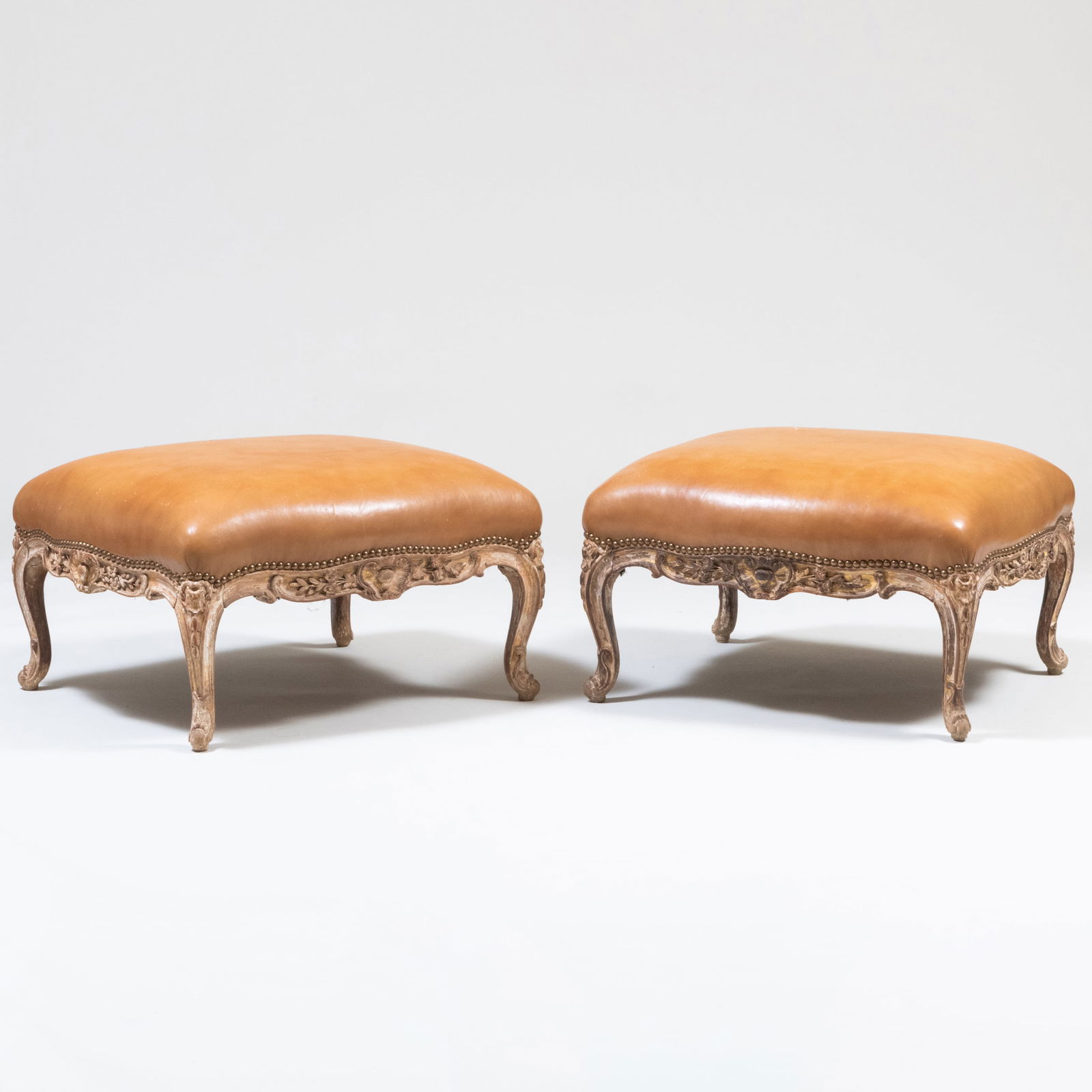 Pair of Louis XV Style Painted and Parcel-Gilt Leather Upholstered Tabourets (1 of 11)