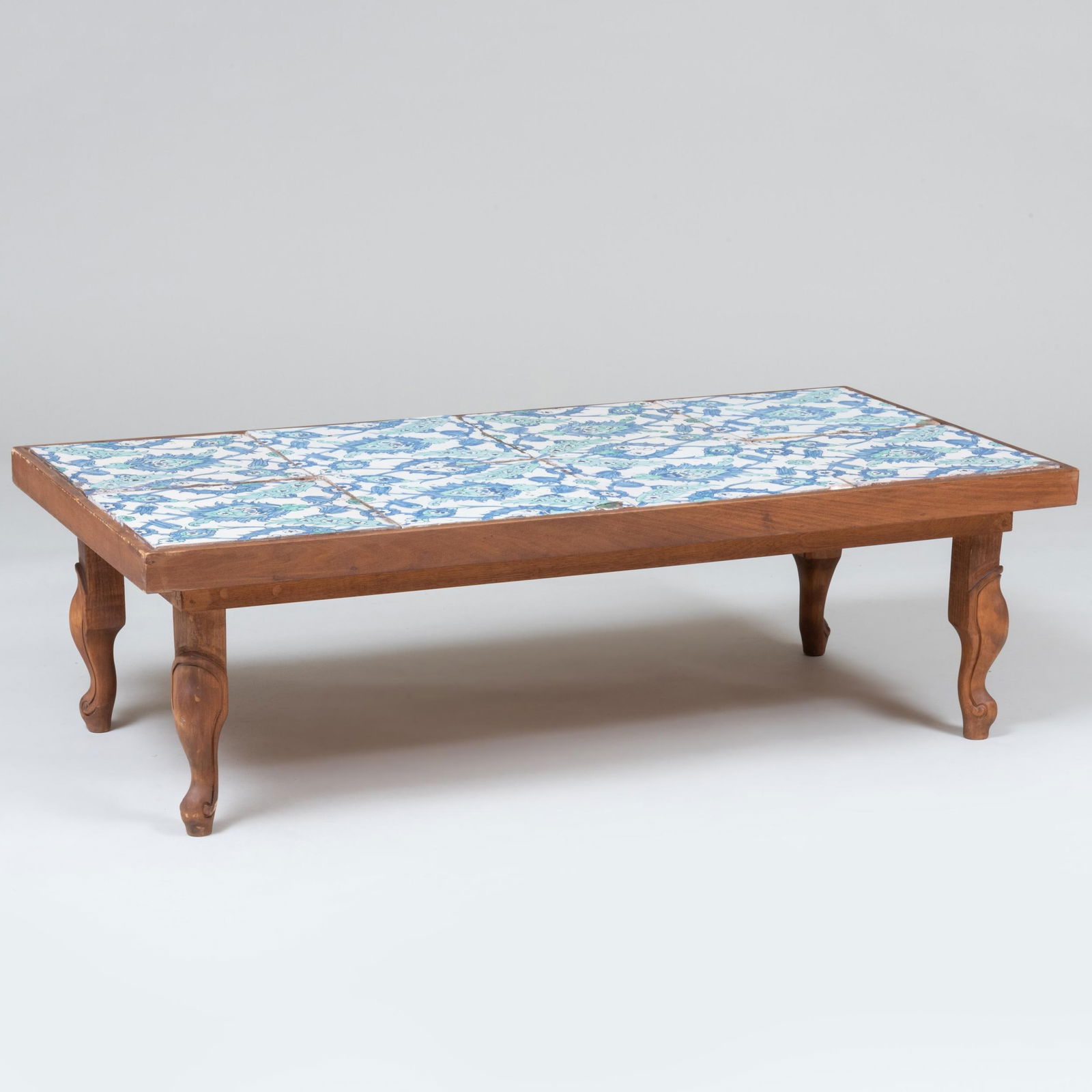 Provincial Stained-Wood Low Table Inset with Eight Iznik Pottery Tiles (1 of 8)
