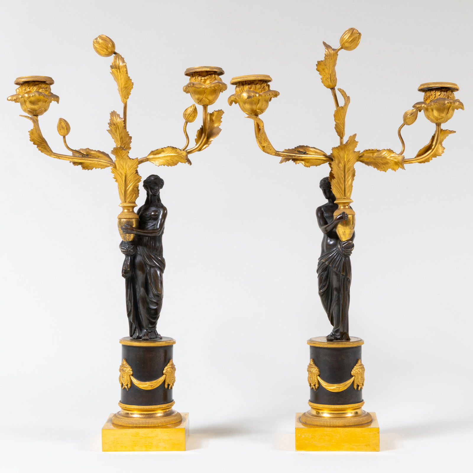 Pair of Late Louis XVI Ormolu and Patinated-Bronze Figural Candelabra (1 of 8)