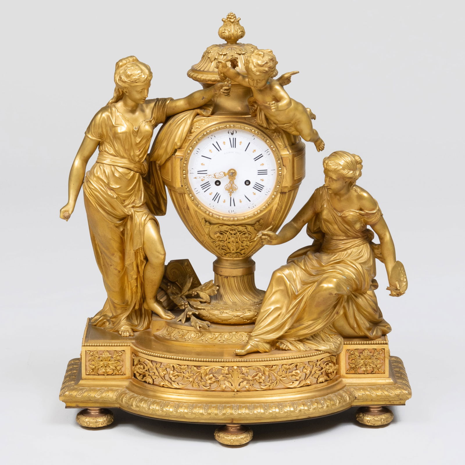 Louis XVI Style Gilt-Bronze Mantel Clock, Dial Signed Raingo Fres (1 of 12)