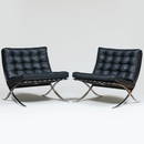 Pair of Mies Van der Rohe for Knoll Stainless Steel and Leather 'Barcelona' Chairs