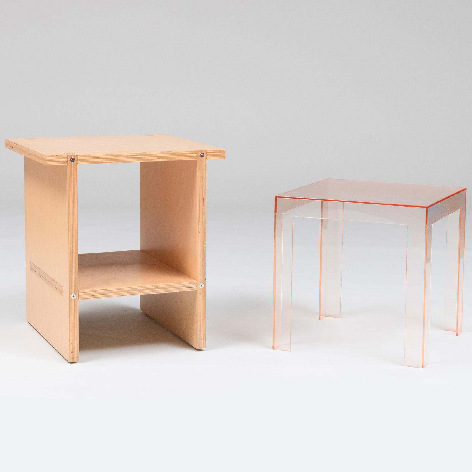 Brochsteins Plywood Side Table and Modern Orange Acrylic Side Table (1 of 15)