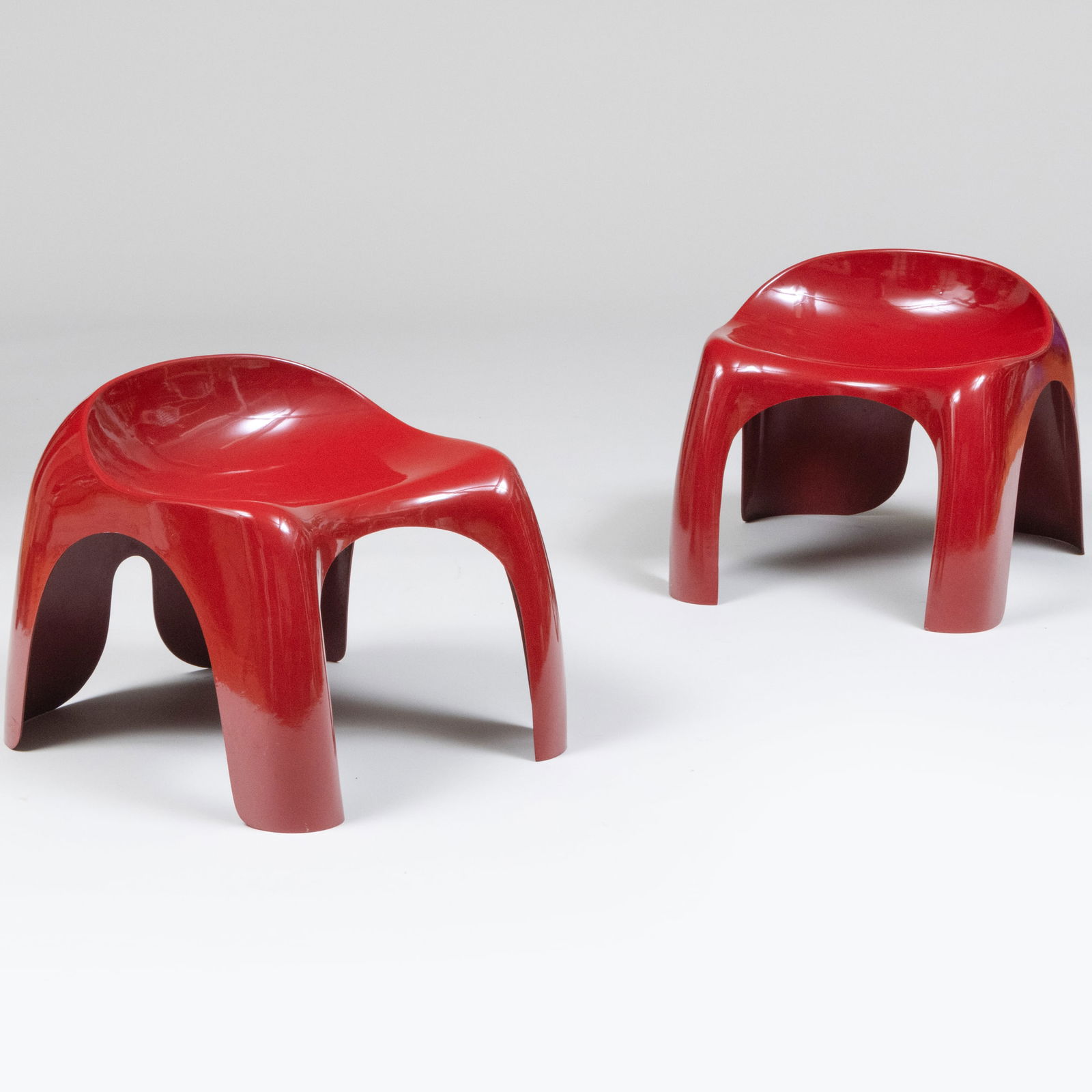 Pair of Stacy Dukes for Artimide Molded Red Plastic Children's 'Efebo' Low Stools (1 of 8)
