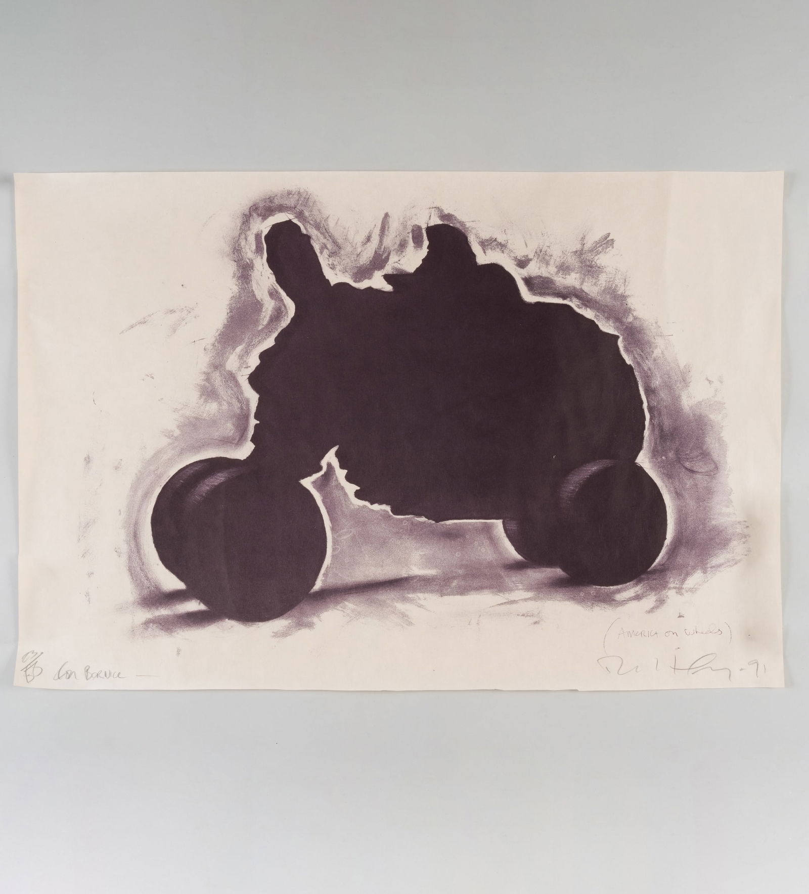 Robert Longo (b. 1953): America on Wheels: Robert Longo (b. 1953): America on Wheels Lithograph in colors on wove paper, 1991, signed, dated and inscribed 'For Bernice' in pencil, numbered 23/50. 21 x 31 in. (sheet), unframed. Gi