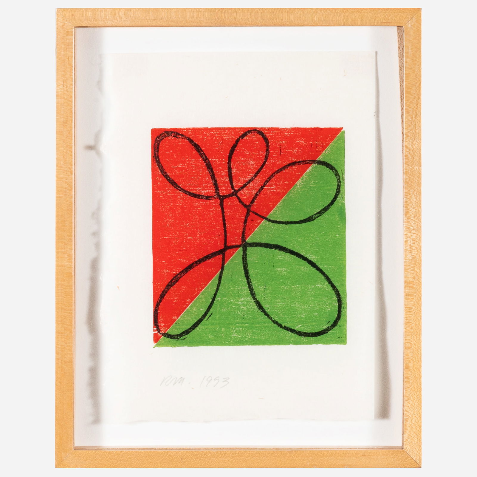 Robert Mangold (b. 1937) Untitled: Robert Mangold (b. 1937) Untitled Woodcut in colors on Japan paper, 1993, signed with initials and dated in pencil, from the edition of unknown size produced as a holiday gift, with a holiday note fro
