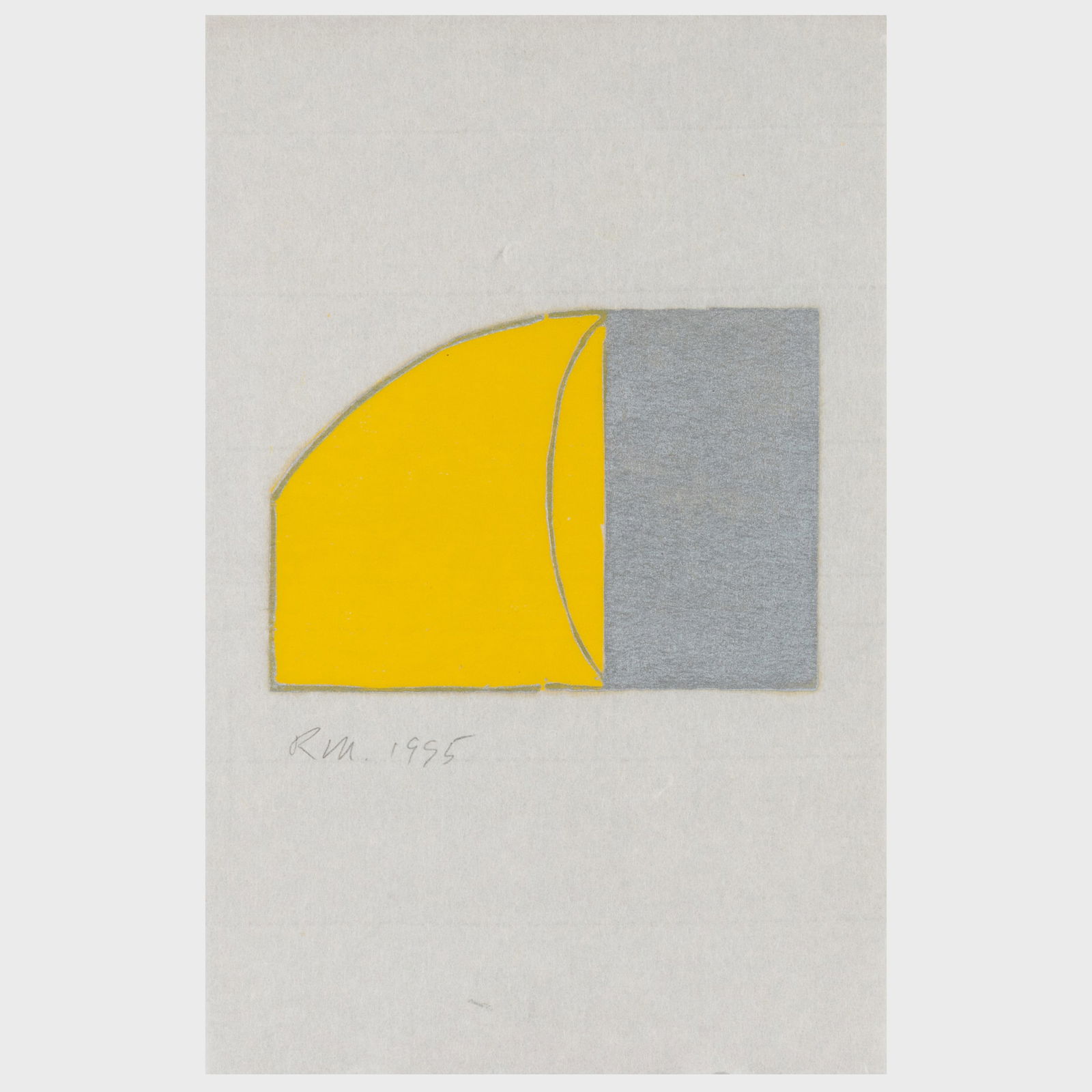 Robert Mangold (b. 1937): Untitled: Robert Mangold (b. 1937): Untitled Woodcut in yellow and grey on Japan paper, 1995, signed with initials and dated in pencil, from the edition of unknown size made as a holiday card, with inscribed pa