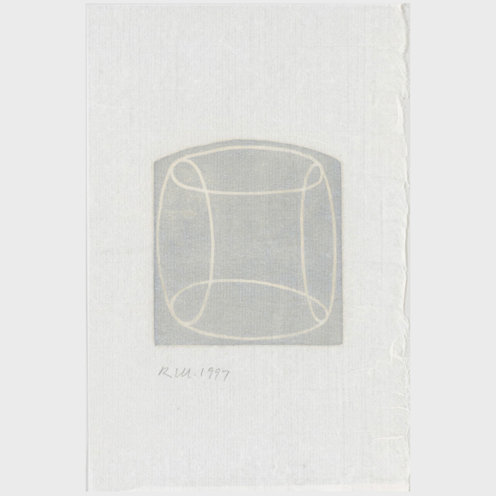 Robert Mangold (b. 1937): Untitled: Robert Mangold (b. 1937): Untitled Woodcut in grey on Japan paper, 1997, signed with initials and dated in pencil, from the edition of unknown size made as a holiday card, with inscribed paper wrapper