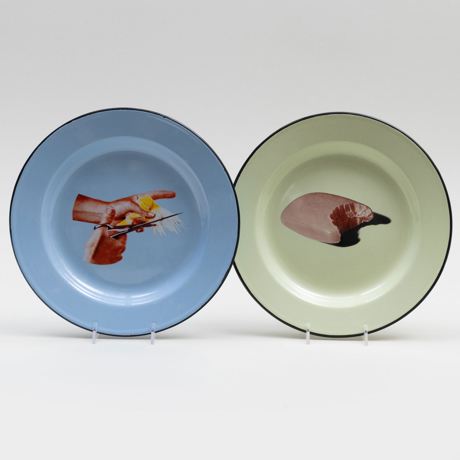Set of Twelve Seletti Wears Toiletpaper Enamel Trompe L'Oeil Plates in 'Soap' and 'Bird' Patterns (1 of 9)