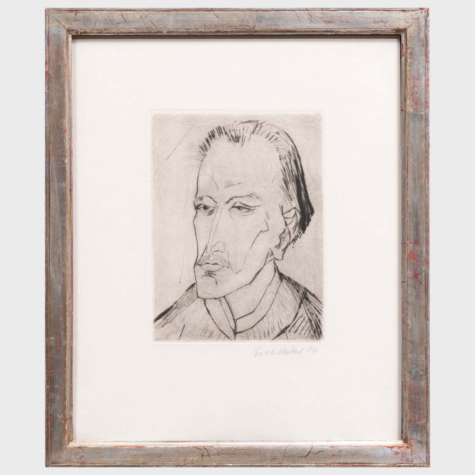 Erich Heckel (1883-1970): Bildnis M.H.: Erich Heckel (1883-1970): Bildnis M.H. Drypoint in black on heavy wove paper, 1914, signed and dated in pencil, with label from Worthington Gallery, Chicago. 16 1/4 x 13 in. (sheet), 18 1/2 x 15 1/4 i