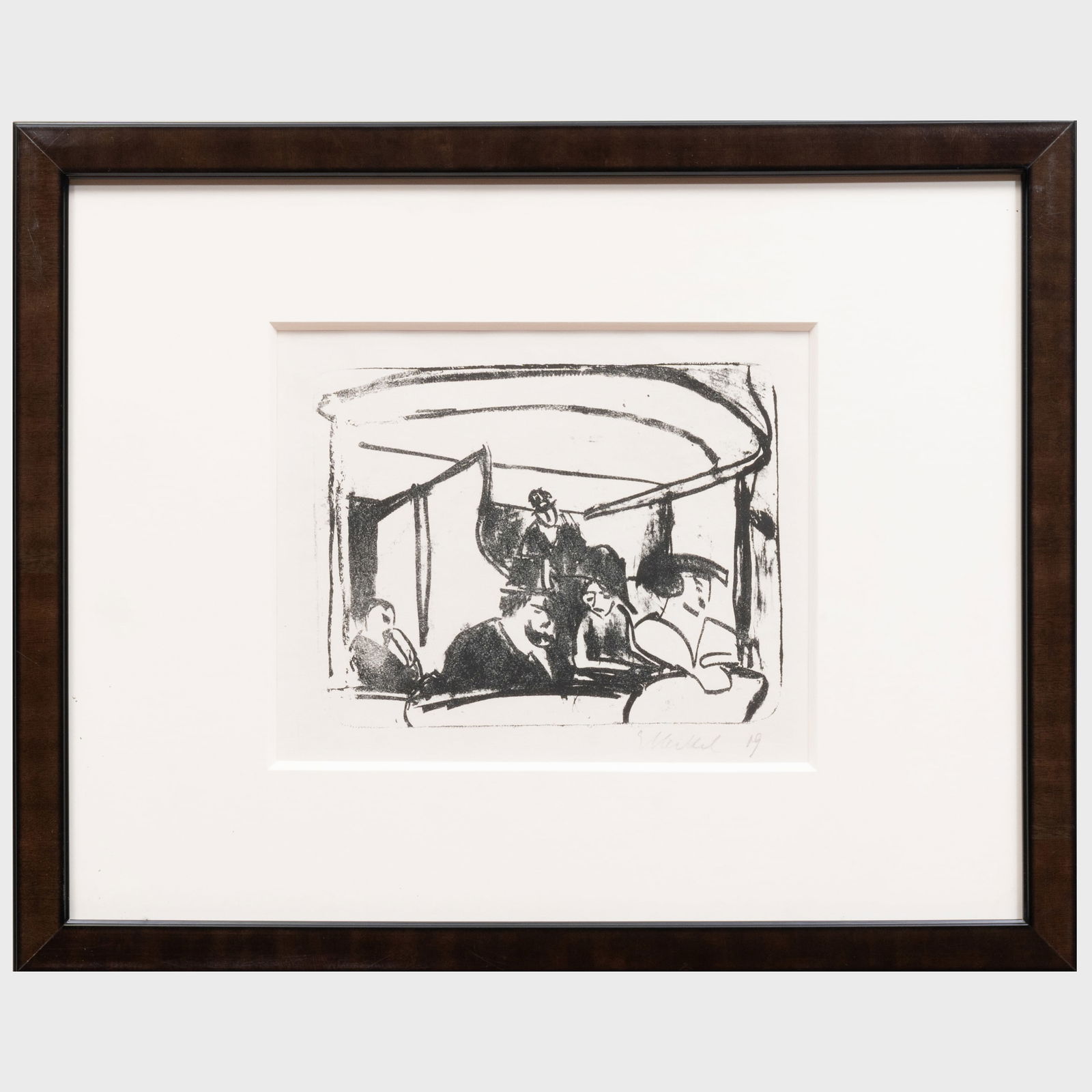 Erich Heckel (1883-1970): Loge: Erich Heckel (1883-1970): Loge Lithograph in black on wove paper, 1909, signed and dated in pencil. 11 3/4 x 16 3/4 in. (sheet), 17 5/8 x 22 in. (frame). Literature: Dube L. 106