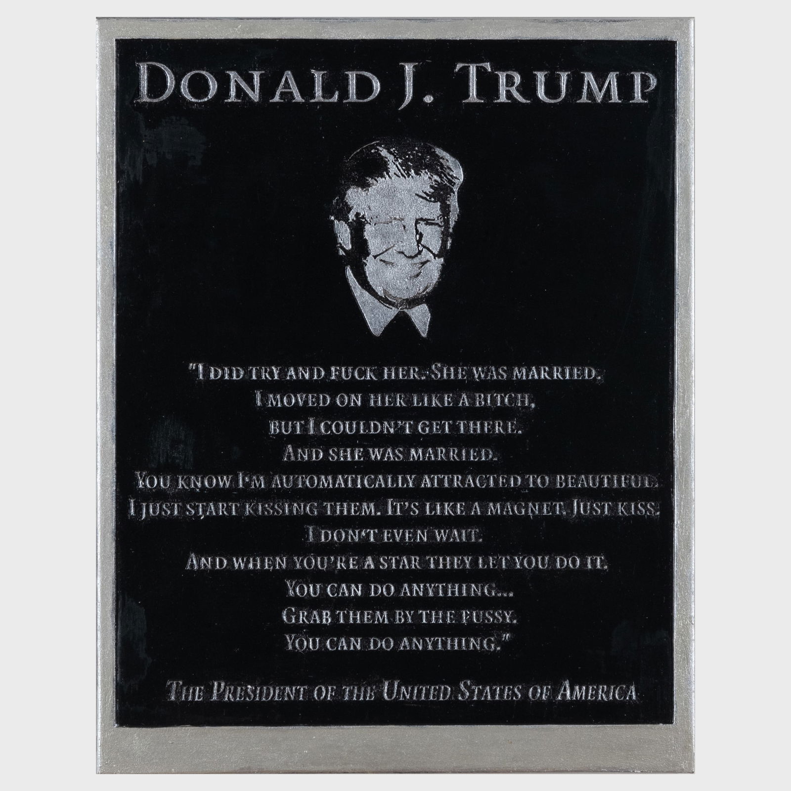 Marilyn Minter (b. 1948): Trump Plaque: Marilyn Minter (b. 1948): Trump Plaque Hydrocal plaster, 2018, signed 'M. Minter', titled, dated and numbered 'Ed. 13/100 the reverse.14 x 11 in., unframed.