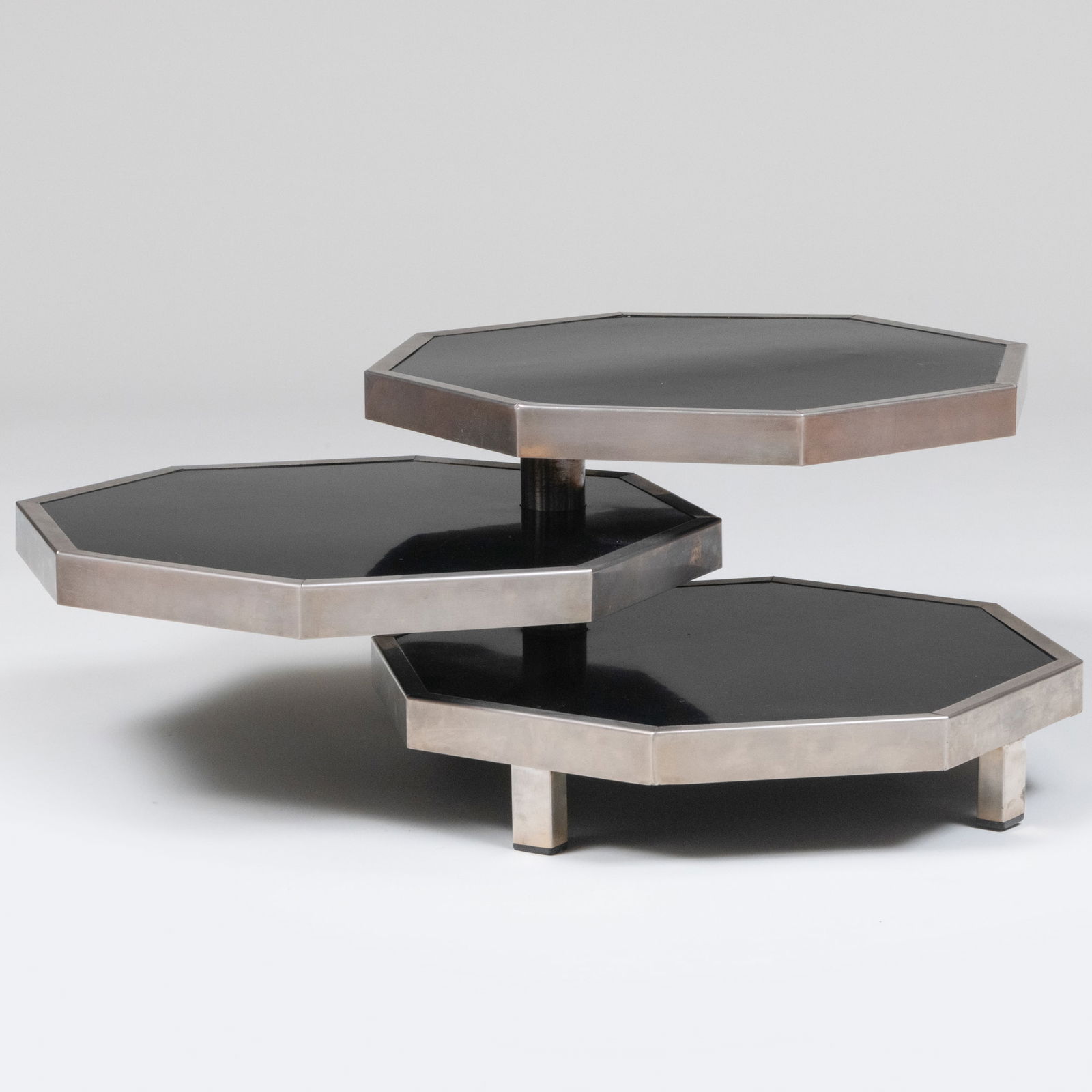 Modern Stainless Steel and Black Laminate Three Tier Low Table (1 of 9)