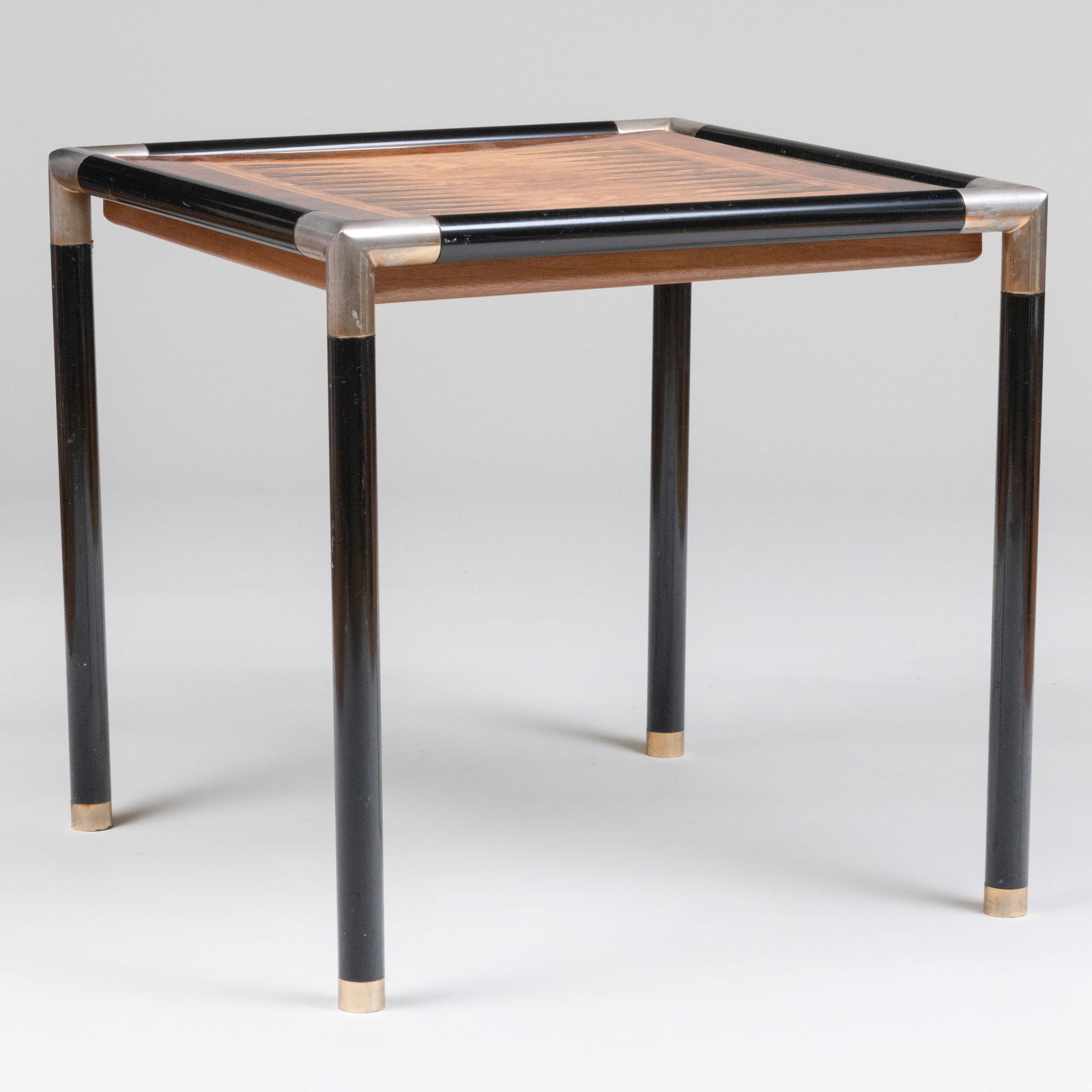 Modern French Black Enameled Metal and Burl Walnut Inlaid Games Table (1 of 11)