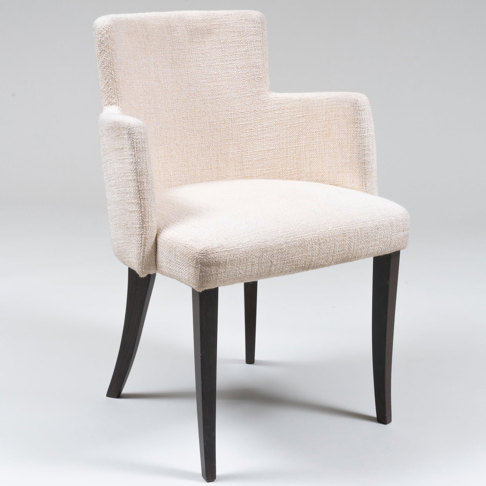Contemporary Stained Wood Upholstered Armchair: Contemporary Stained Wood Upholstered Armchair Unmarked. 31 1/2 x 23 x 23 in., seat height 18 1/2 in.
