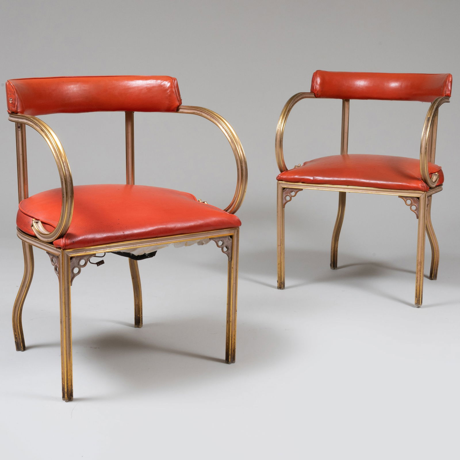 Pair of John Van Koert for Troy Sunshade Company Patinated Extruded Aluminum and Vinyl Upholstered (1 of 10)
