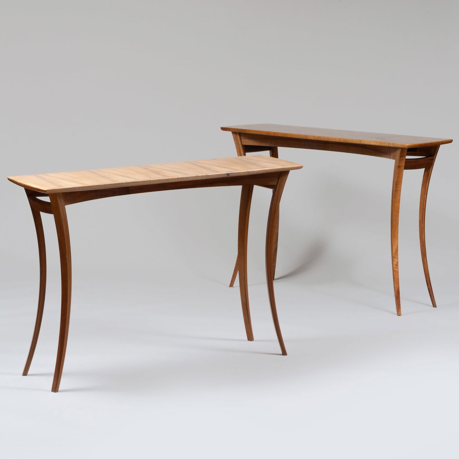 Two Robert Lippoth Studio Koa Satinwood Parquetry 'Gazelle' Console Tables (1 of 16)