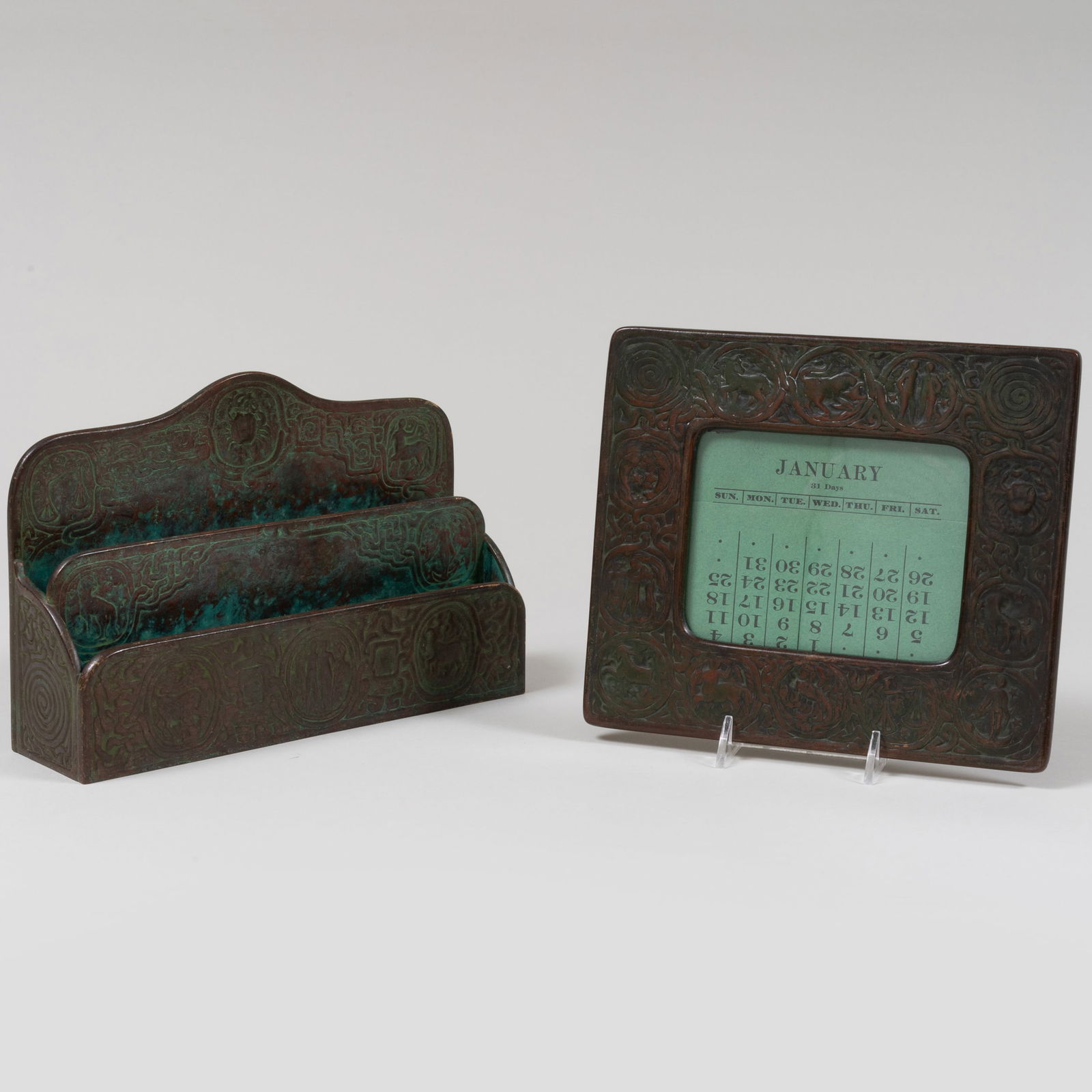 Tiffany Studios Bronze Two Part 'Zodiac' Desk Set (1 of 13)