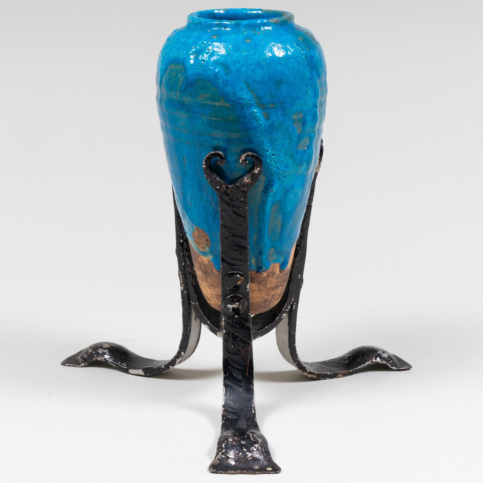 Detroit Pewabic Pottery Company Glazed Vase on Iron Stand (1 of 13)