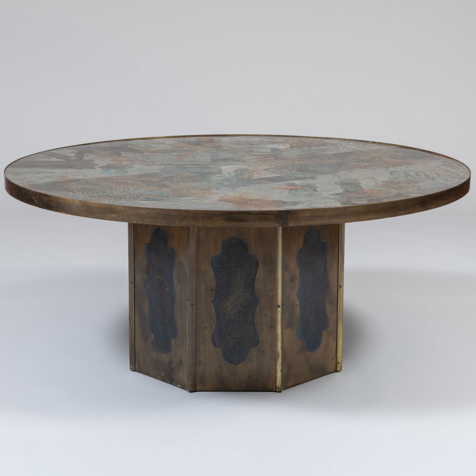 Philip and Kelvin Laverne Engraved and Patinated Bronze-Clad Wood 'Chan' Cocktail Table (1 of 8)