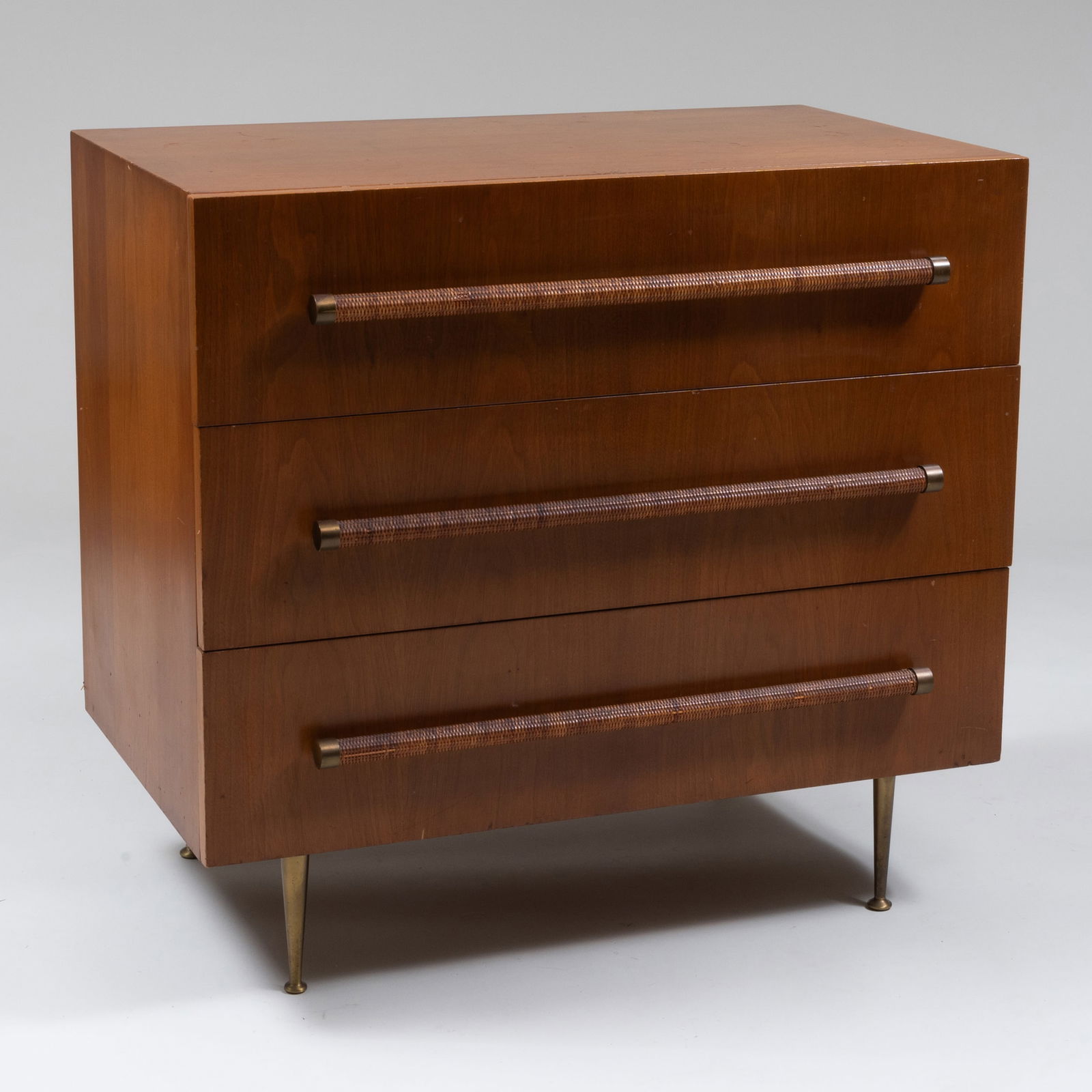 T.H. Robsjohn-Gibbings for Widdicomb Brass-Mounted Walnut and Cane Chest of Drawers (1 of 10)