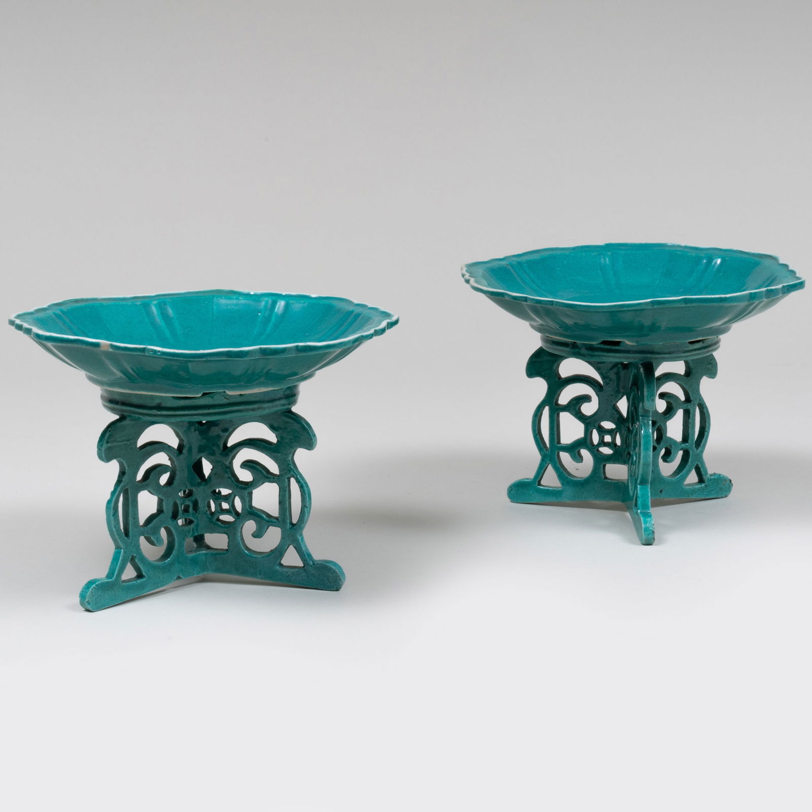 Pair of Chinese Turquoise Glazed Porcelain Compotes (1 of 10)