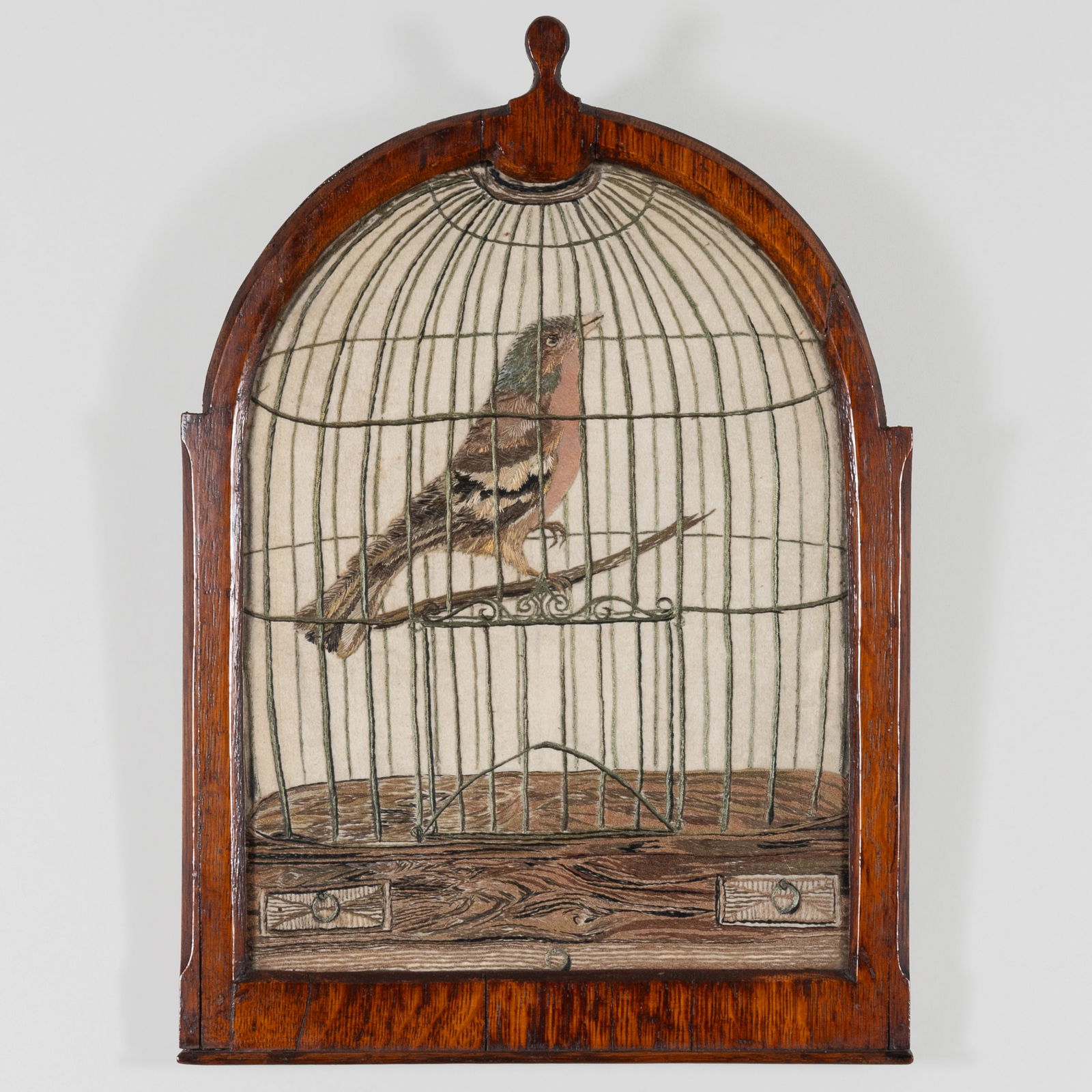 English Oak and Needlework Bird Cage Panel (1 of 2)