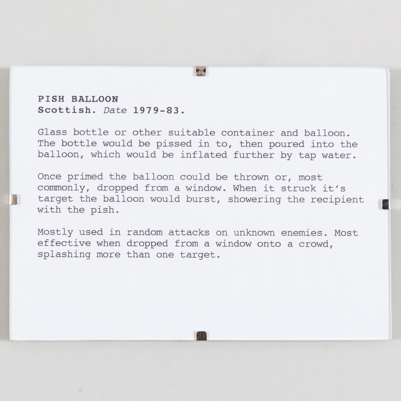 Graham Fagen (b. 1966): Weapons: Graham Fagen (b. 1966): Weapons The set of six cibachrome prints mounted onto 3mm aluminum, number 1/5. All 5 1/8 x 7 1/8 in. (frame). Alexander and Bonin, NY.