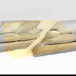 Modern Three Seat Velvet Upholstered Sofa: Modern Three Seat Velvet Upholstered Sofa 33 1/2 x 7 ft. 5 in. x 37 in., seat height 18 in.