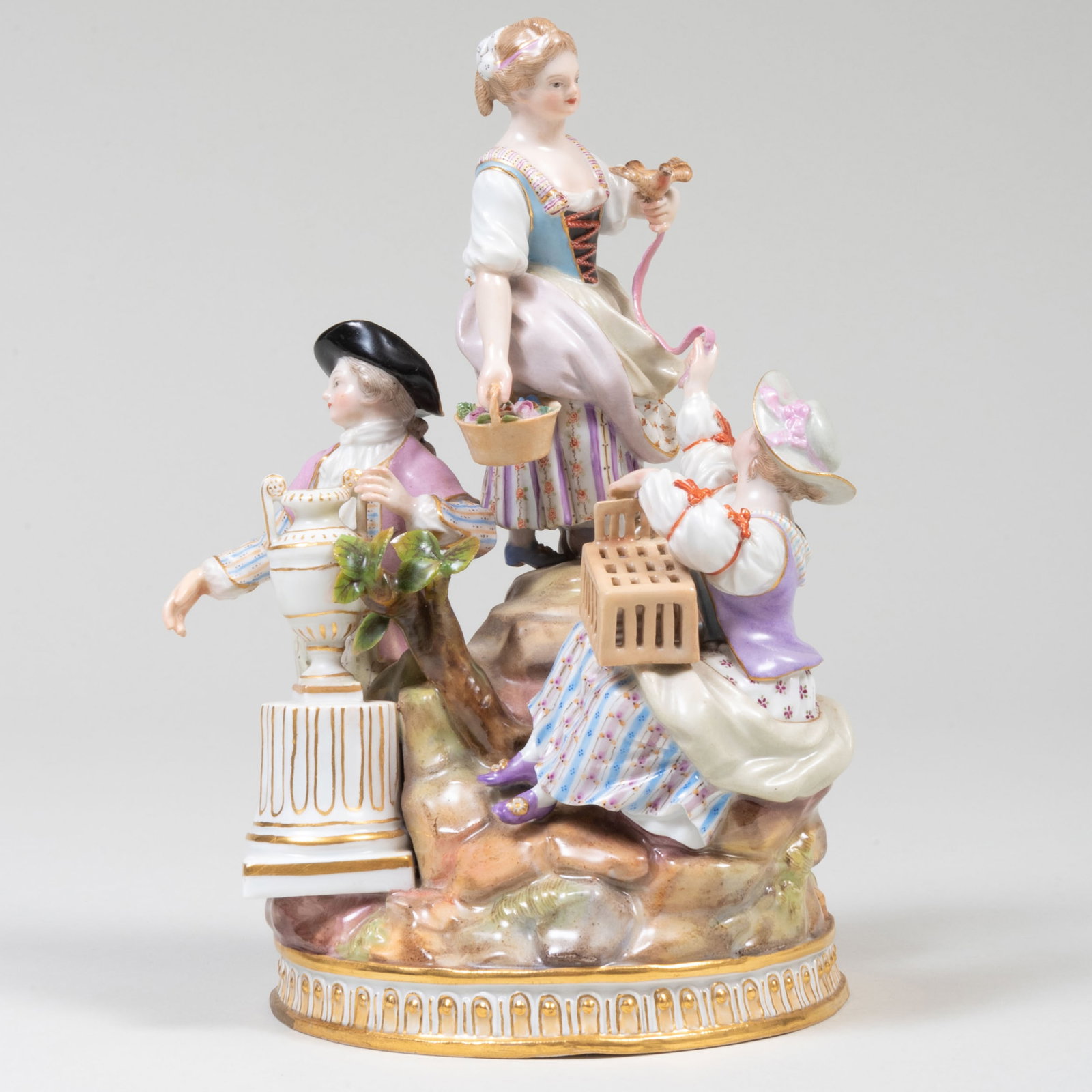 Meissen Figural Group of Courtship: Meissen Figural Group of Courtship Blue crossed sword mark. 8 1/2 x 6 in. diam.