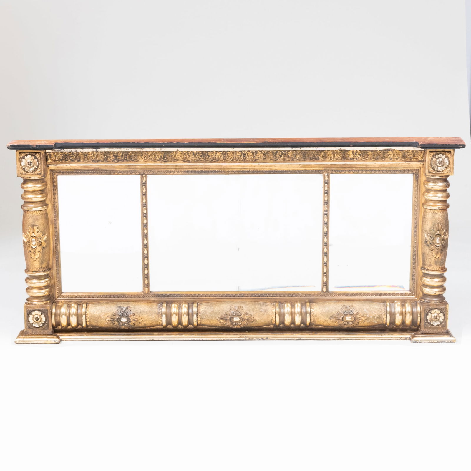 American Classical Carved Giltwood and Ebonized Overmantel Mirror (1 of 5)